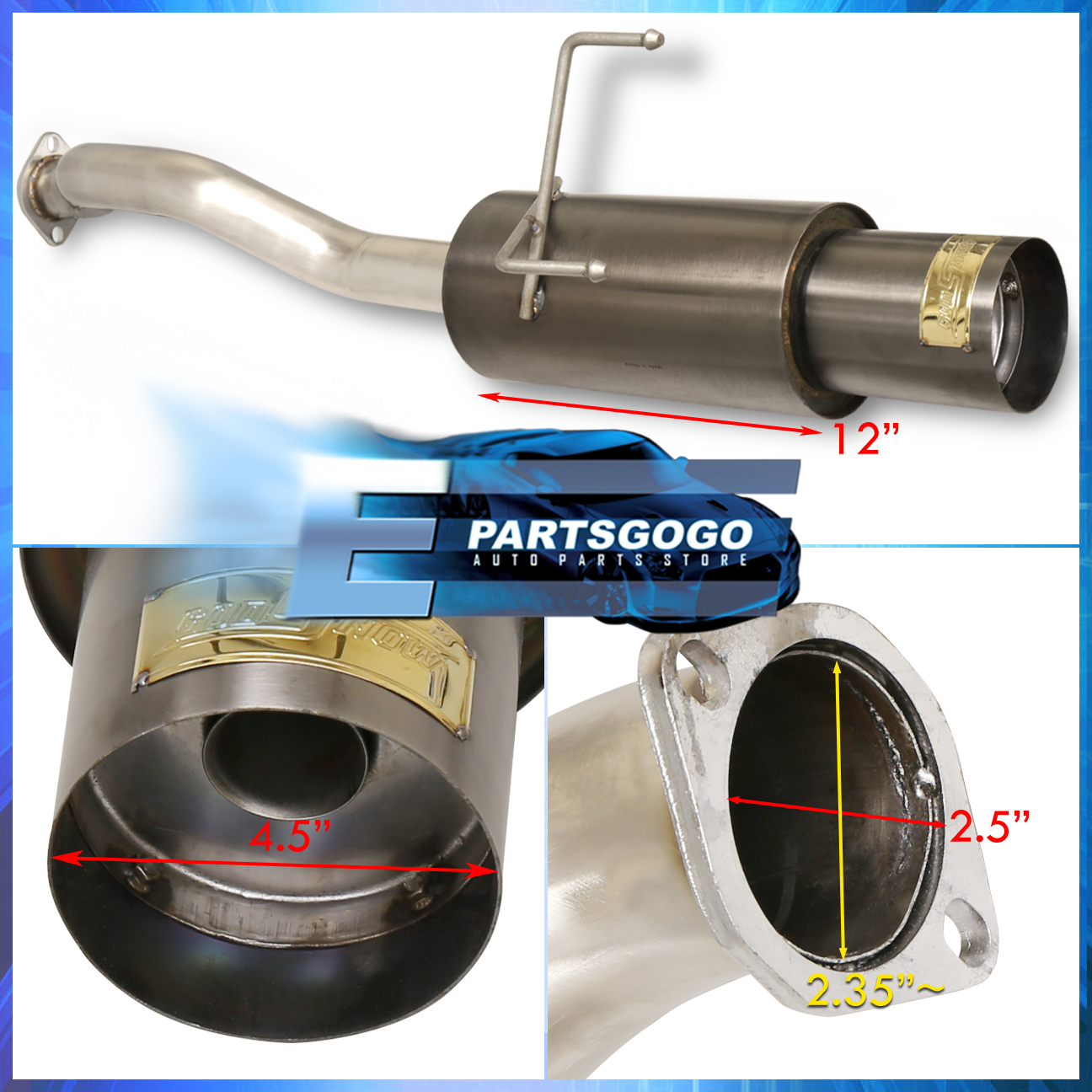 For 92-00 Honda Civic EJ EM1 Stainless Catback Exhaust 4.5
